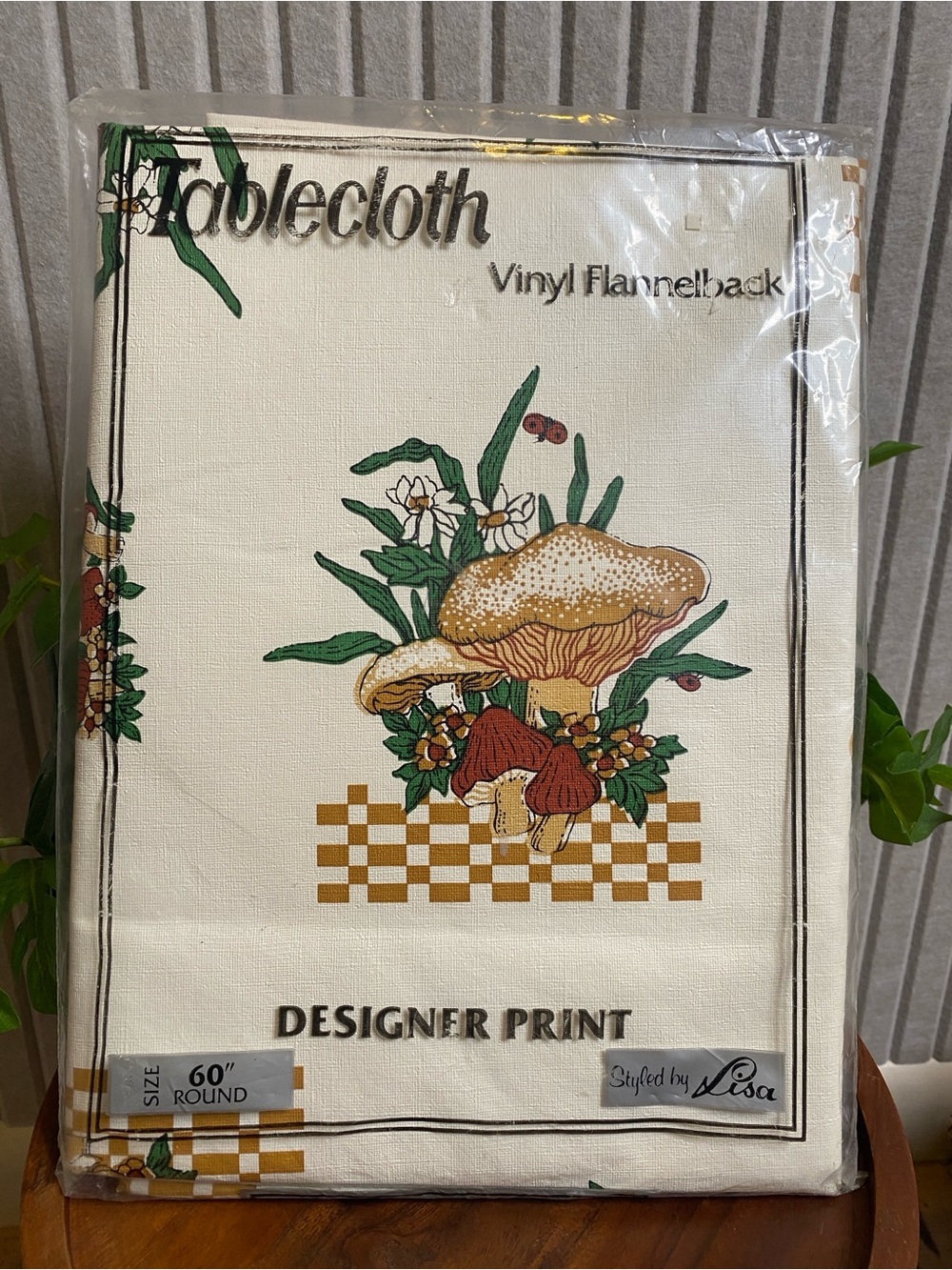 VTG 70's Mushroom Forest Soft Vinyl Tablecloth 60” Round New Sealed Cottagecore